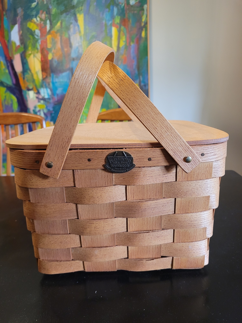 Peterboro Basket Co. 150th Anniversary Vintage Picnic Pie Basket Ash Wood Lid